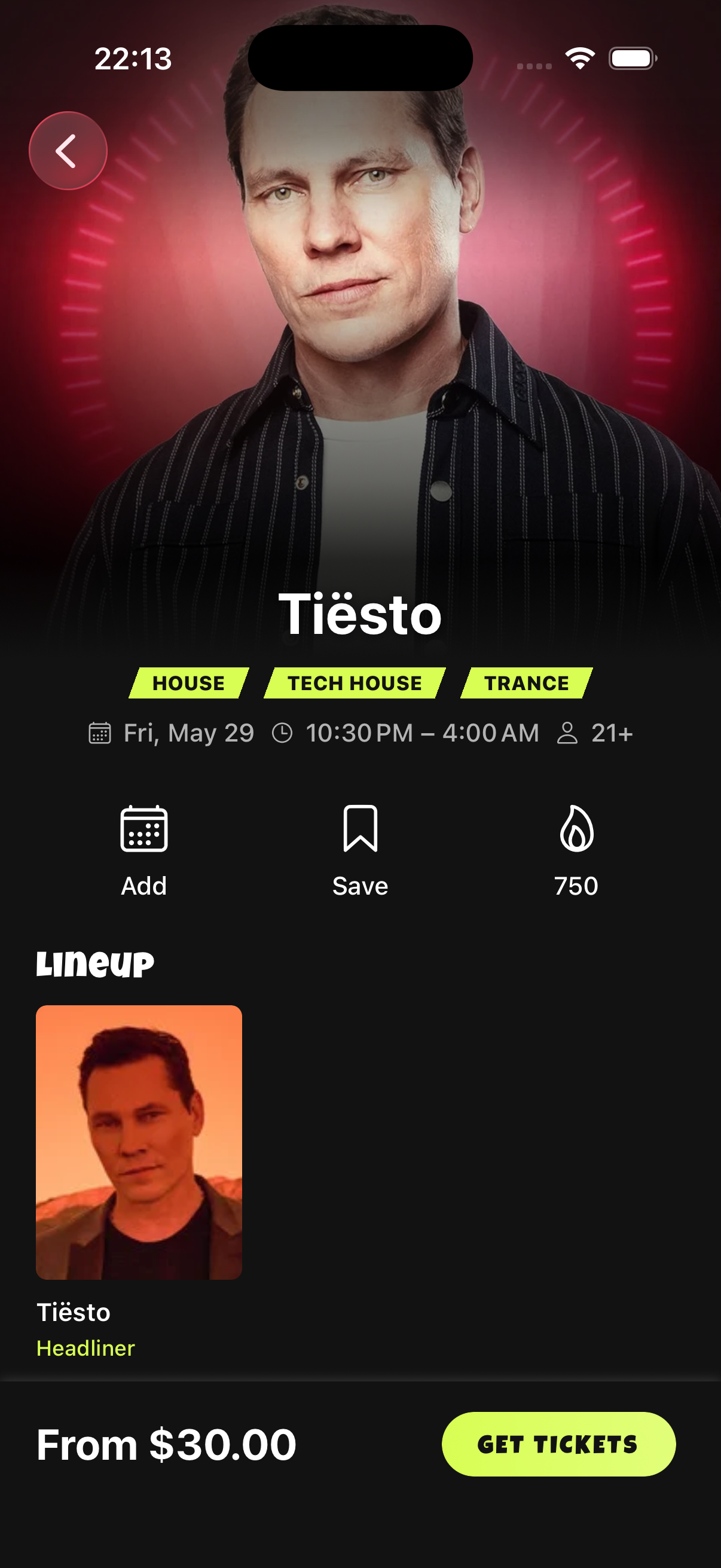 EDM.Social event lineup and Get Tickets button